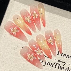 Handmade Summer Floral 3D Print Nails🪷